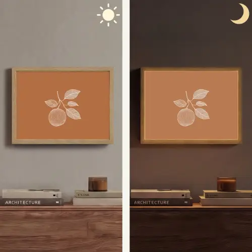 Sinaasappel - Getekend - Bladeren - Bruin Light Box met batterij (Wandlamp) middel -sfeer3