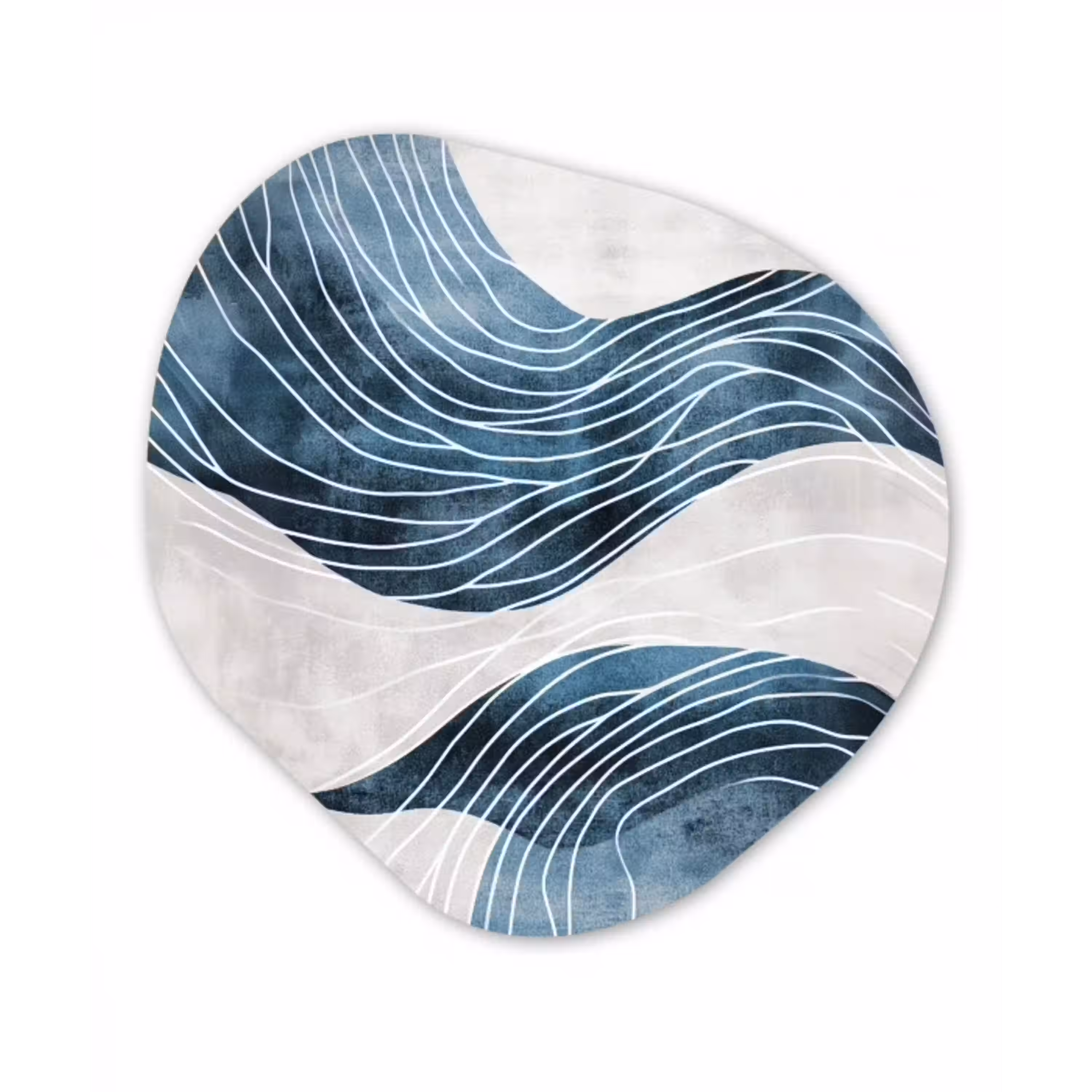 Lijnen - Golven - Abstract - Blauw Wandcirkel Organisch Plexiglas middel -3d