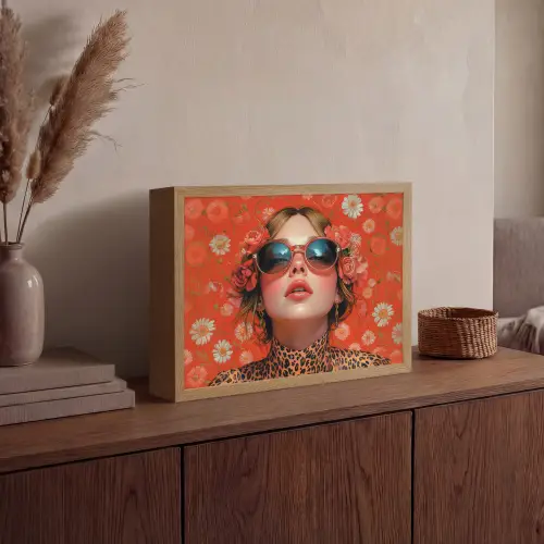 Vrouw - Kleurrijk - Dierenprint - Bloemen Light Box met batterij (Wandlamp) middel -sfeer2