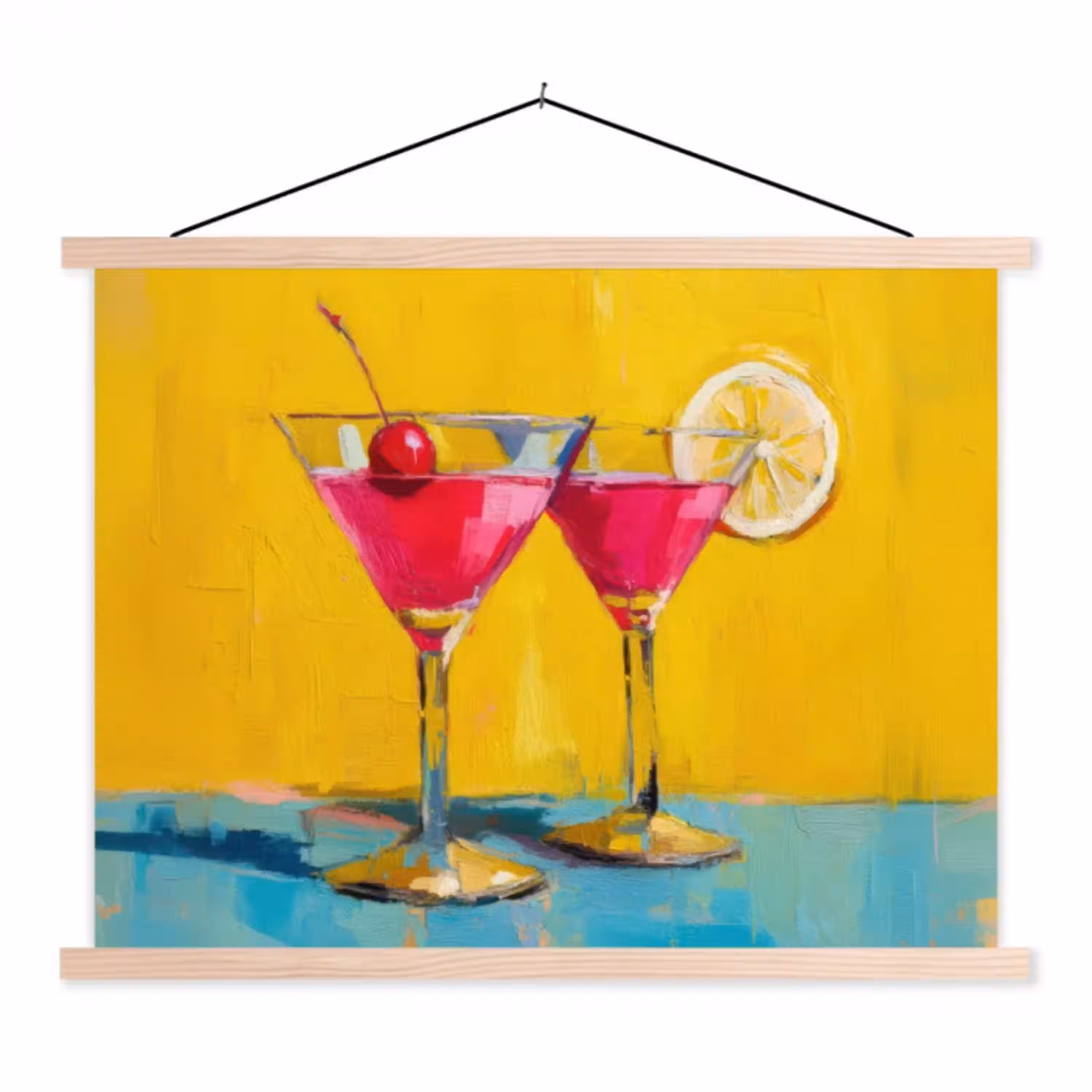 Glazen - Cocktail - Citroen - Kers textielposter latten blank klein -3d