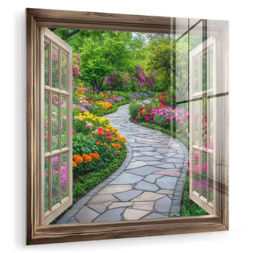 Doorkijk - Bloemen - Tuinpad - Natuur - Raam plexiglas 5mm klein -zzzproduct_nieuw