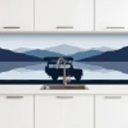 Auto - Meer - Bergen - Blauw keuken achterwand 2 middel -3d