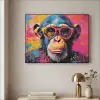 Graffiti - Chimpansee - Aap - Bril - Kleurrijk Textielframe zwart klein -sfeer2