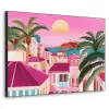 Stad - Roze - Palmbomen Textielframe zwart klein -3d