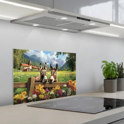 Ezels - Bloemen - Zomers keuken achterwand spatscherm klein -3d_schuin