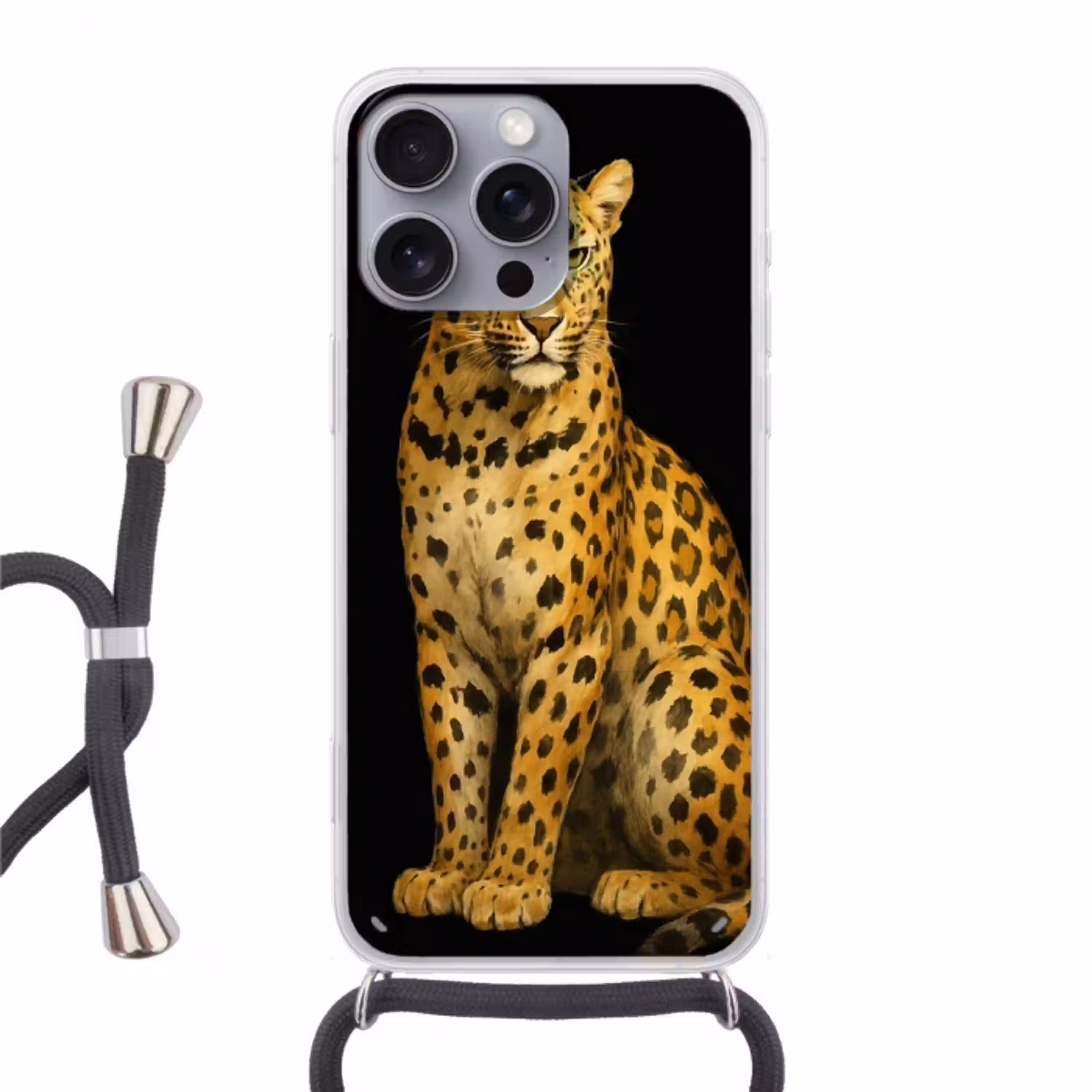 Panter - Realistisch - Bruin Hoesje iPhone 16 Pro Max met koord klein -3d
