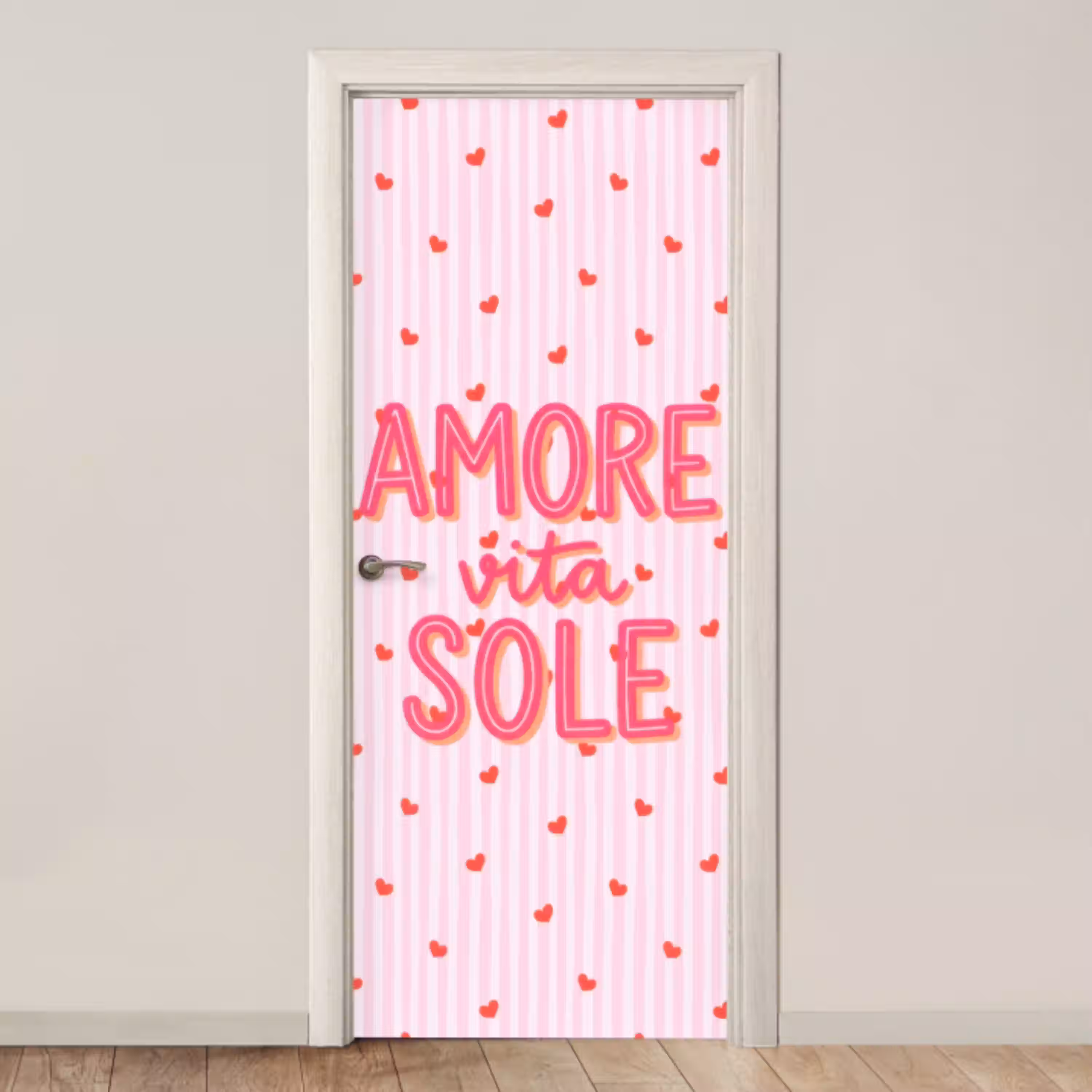 Amore vita sole - Roze - Hartjes deurposter klein -3d_beige