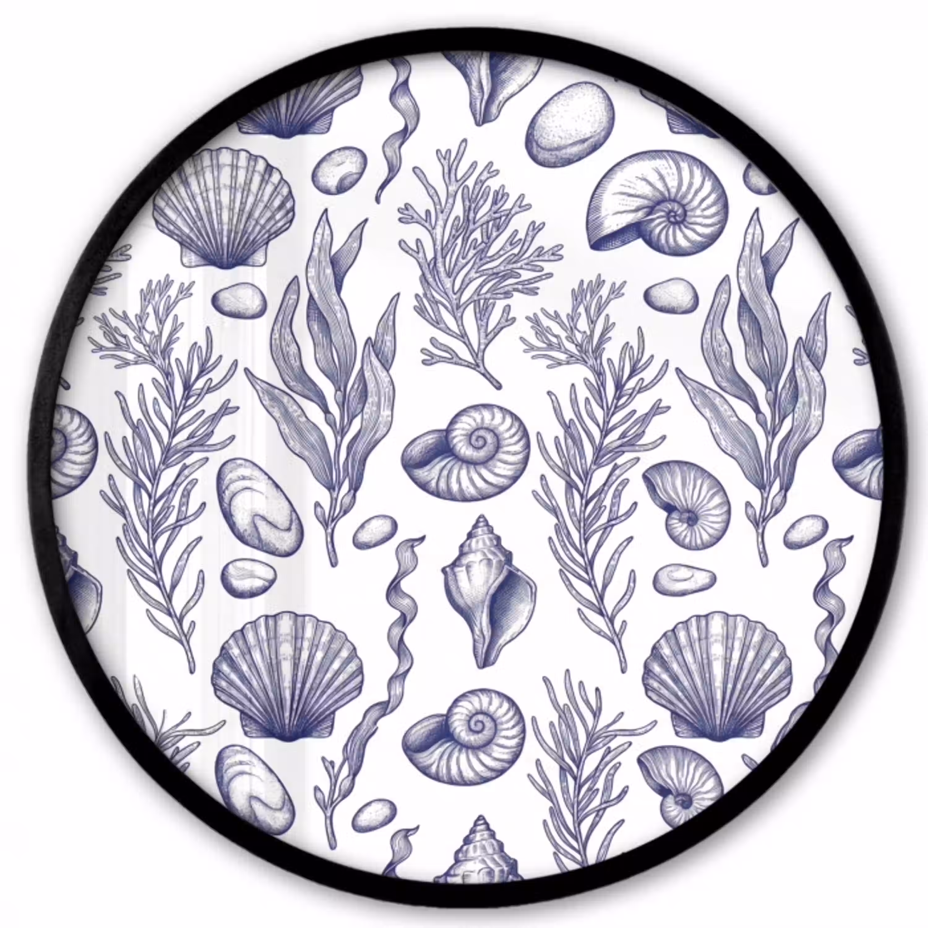 Schelpen - Zeewier - Oceaan - Illustratie - Blauw Fotolijst rond zonder passe partout klein -3d