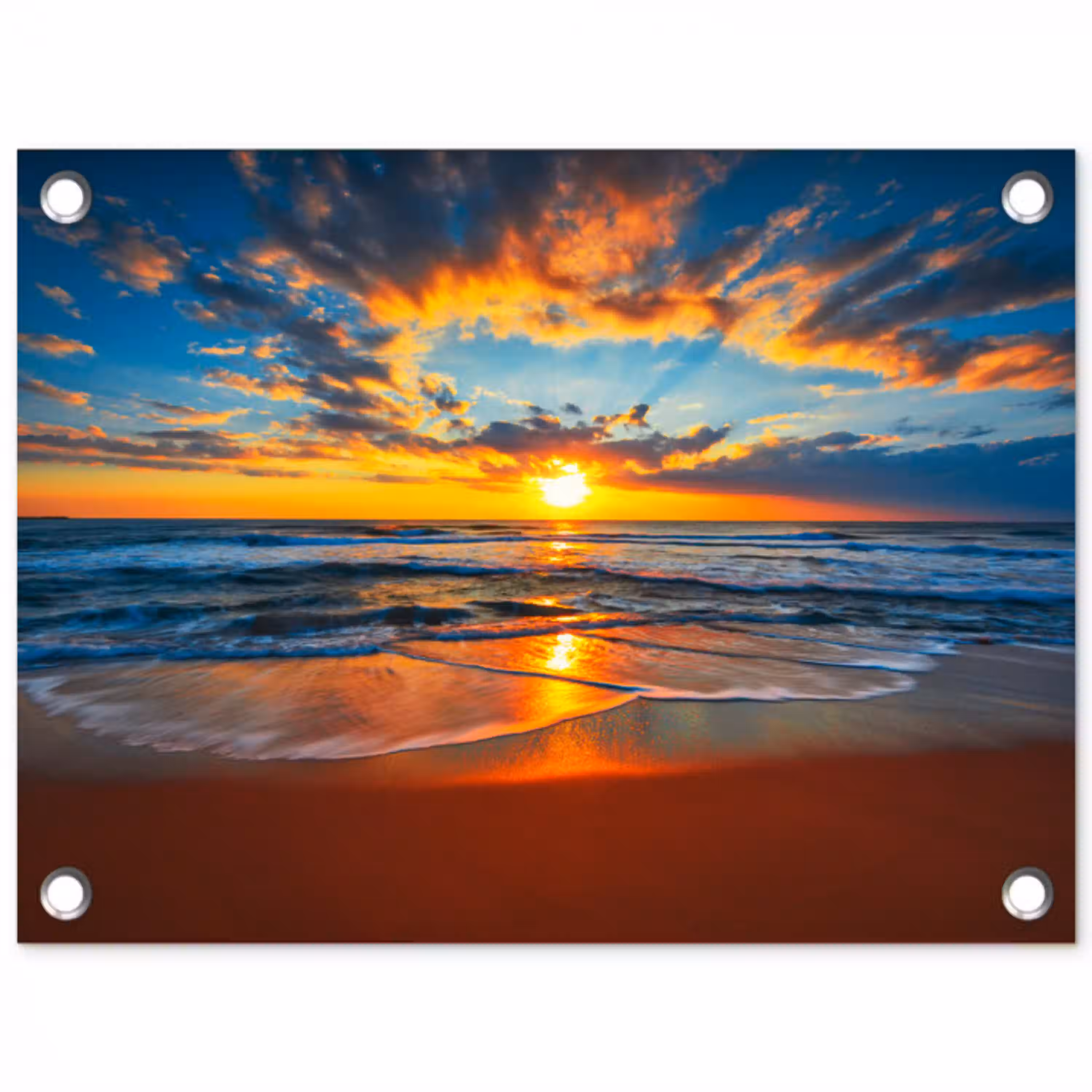 Zee - Zonsondergang - Strand - Wolken - Oranje tuinposter los doek klein -3d