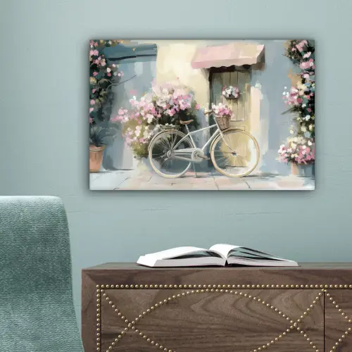 Fiets - Pastelkleuren - Bloemen canvas 2cm klein -sfeer4