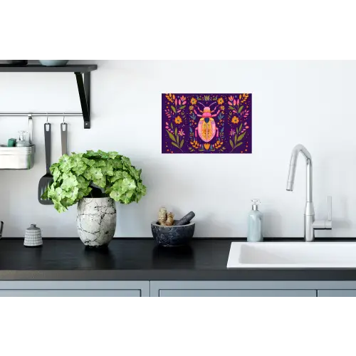 Kever - Felgekleurd - Bloemen - Bladeren Muursticker klein -keuken