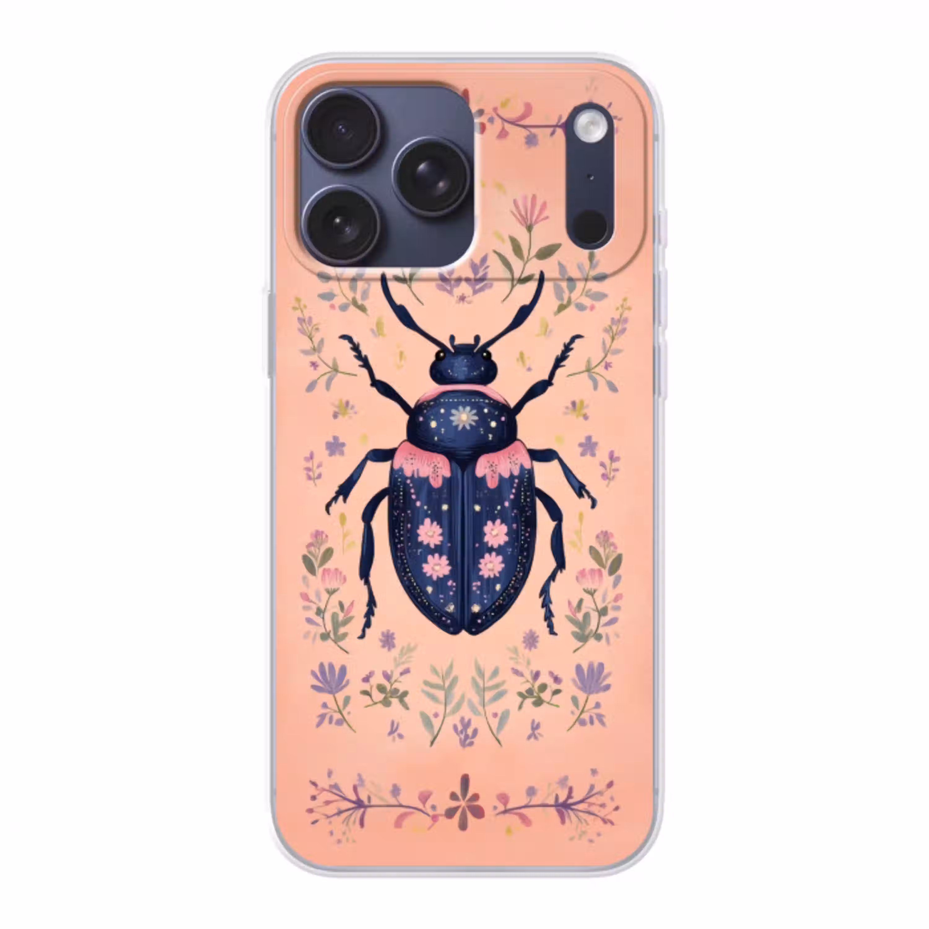 Kever - Donkerblauw - Bloemen - Sierlijk Telefoonhoesje iPhone 17 Pro Max klein -3d