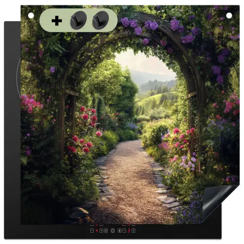 Doorkijk - Landschap - Bloemen - Tuinboog - Natuur Inductie beschemer met haakjes middel -3d