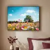 Bloemenweide - Blauw - Lucht - Kleuren Textielframe zwart klein -sfeer1
