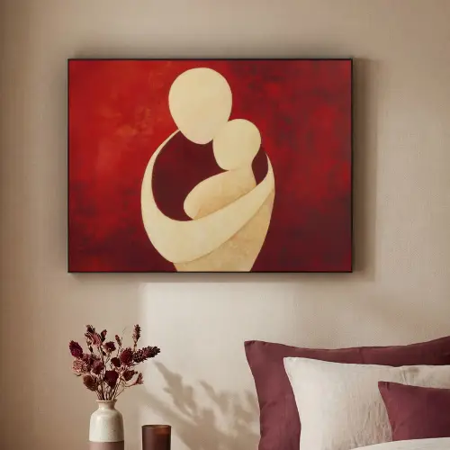 Abstract - Moeder - Kind - Rood Textielframe zwart klein -sfeer1