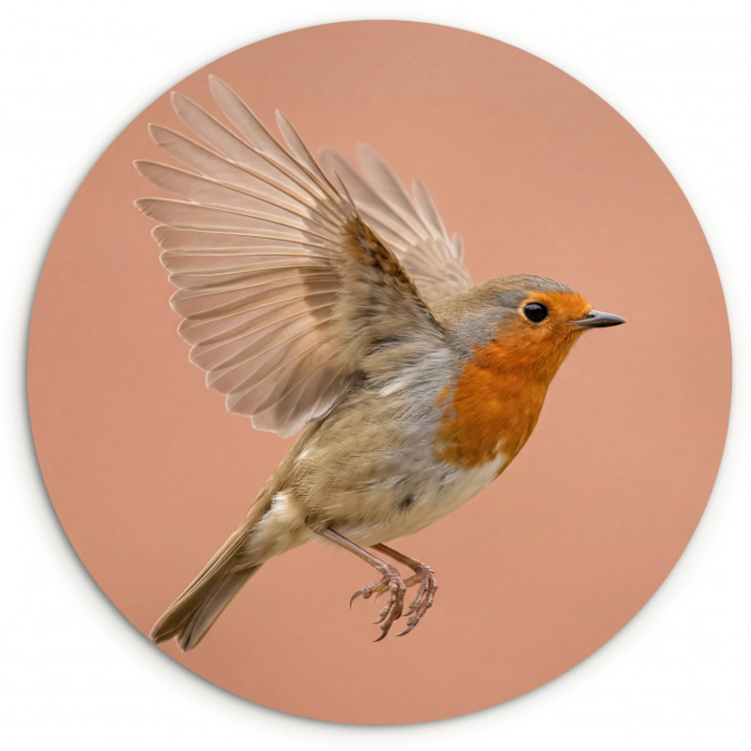 Roodborst - Natuur - Roze Wandcirkel kunststof plaat 5mm dik klein -3d
