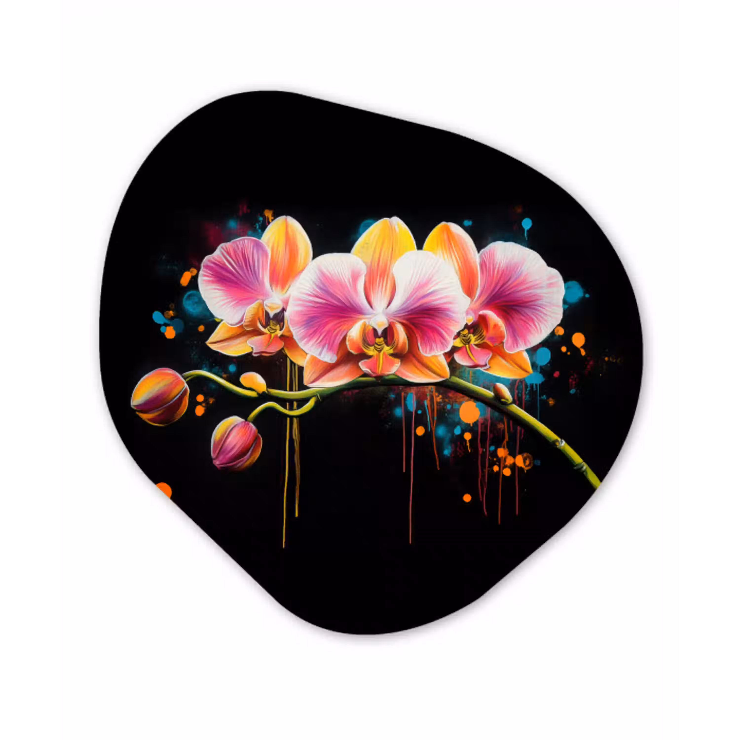 Orchidee - Graffiti - Kleurrijk - Bloemen - Abstract Wandcirkel Organisch Plexiglas middel -3d