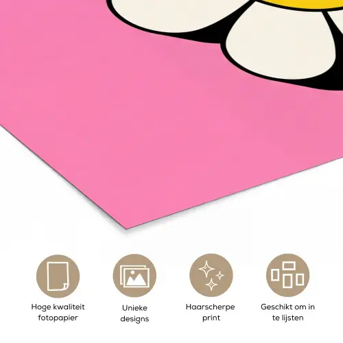 Smiley - Bloem - Roze poster papier klein -closeup_NL