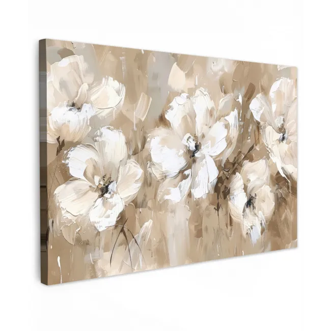 Bloemen - Waterverf - Beige - Kunst canvas 2cm klein -z3d