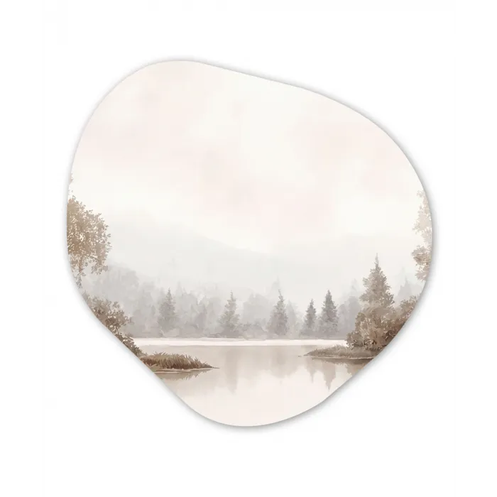 Rivierlandschap - Minimalistisch - Aardetinten Wandcirkel Organisch Forex 3mm klein -3d