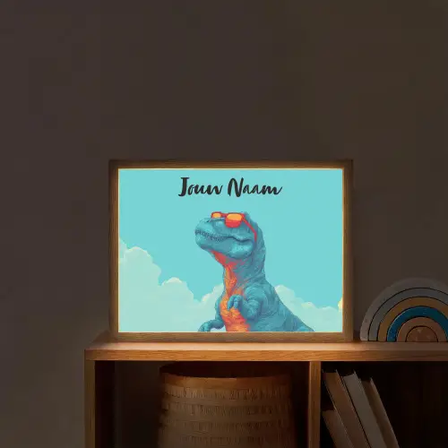 Dino - Blauw - Zonnebril - Wolken Light Box met batterij (Wandlamp kind) middel -sfeer1_kind
