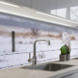 Sneeuwuil - Hek - Sneeuw - Wit keuken achterwand 2 middel -3d_schuin