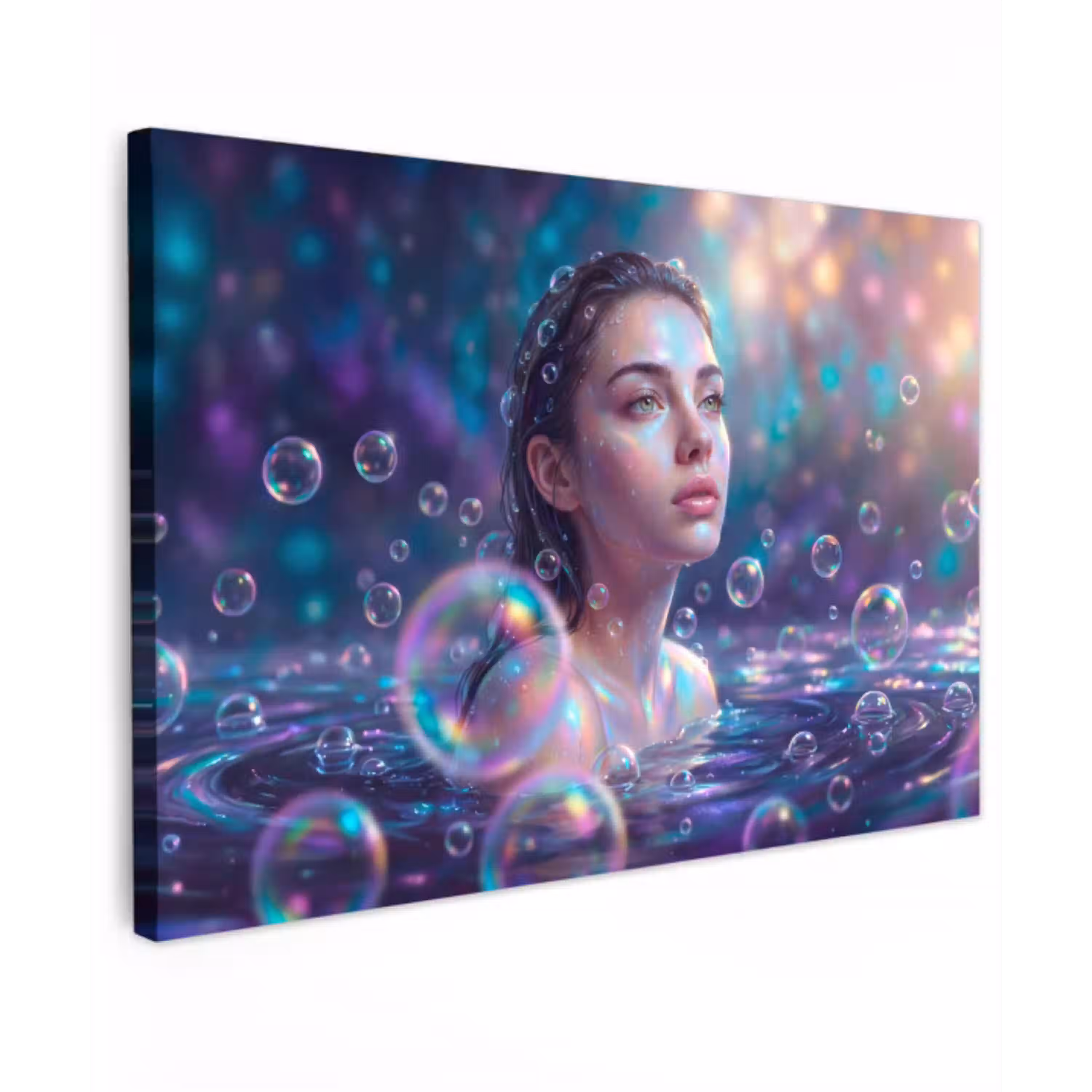 Vrouw - Water - Portret - Kleurrijk - Modern Tuinposter op houten frame 2 cm dik klein -3d