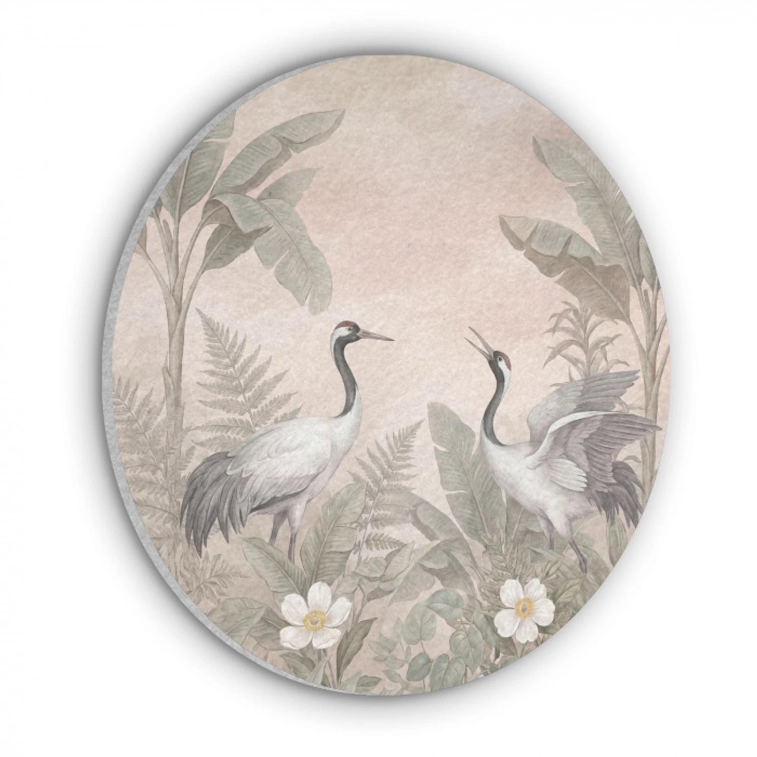 Kraanvogels - Natuur - Roze Akoestische PET Vilt - Rond klein -3d