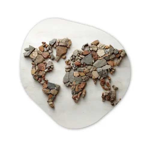 Wereldkaart - Stenen - Wit Wandcirkel Organisch Aluminium middel -3d