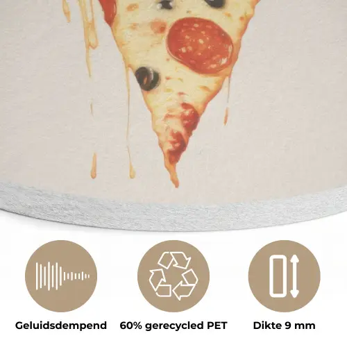 Pizza - Kaas - Pepperoni Akoestische PET Vilt - Rond klein -closeup_NL