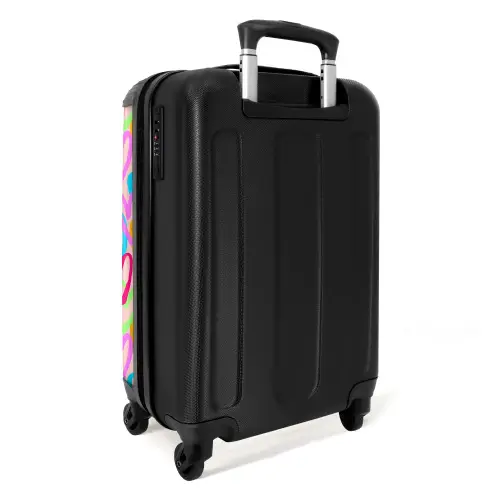 Kleurrijk hartjespatroon op pastelroze NBS - Handbagage koffer - Kinderen Unisex middel -achterkant