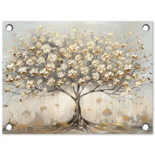Boom - Beige - Goud - Verflook - Grijs tuinposter los doek klein -3d