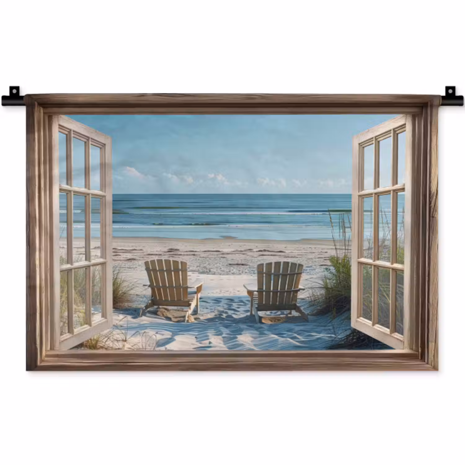 Wandkleed - Doorkijk - Strandstoelen - Duinen - Zee - Natuur