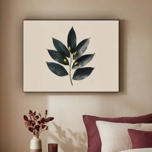 Laurierbladeren - Bloemknoppen - subtiel Textielframe zwart klein -sfeer1