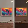 Dolfijn - Kleurrijk - Oceaan - Koraal Light Box met batterij (Wandlamp) middel -sfeer3