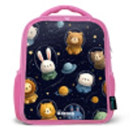 Dieren - Astronaut - Planeten - Sterren Kinderrugzak - Roze middel -3d