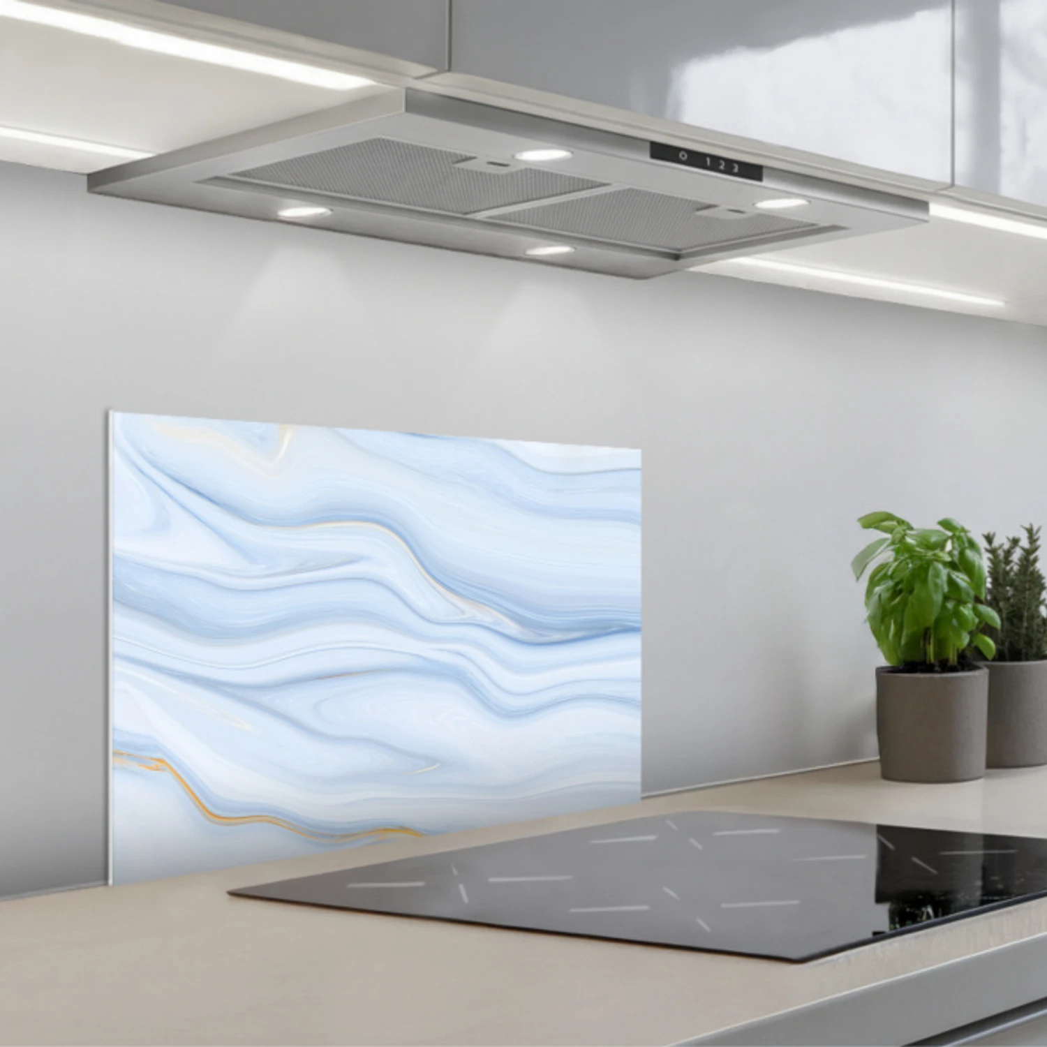 Marmer - Golf - Blauw - Patronen - Marmerlook - Pastel keuken achterwand spatscherm klein -3d_schuin