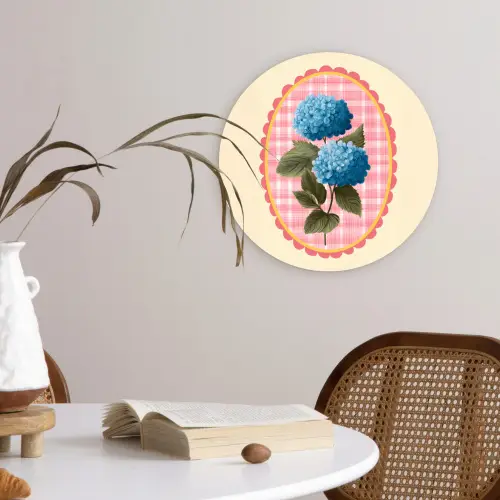 Bloemen - Blauw - Lijst - Bladeren Wandcirkel plexiglas klein -sfeer4