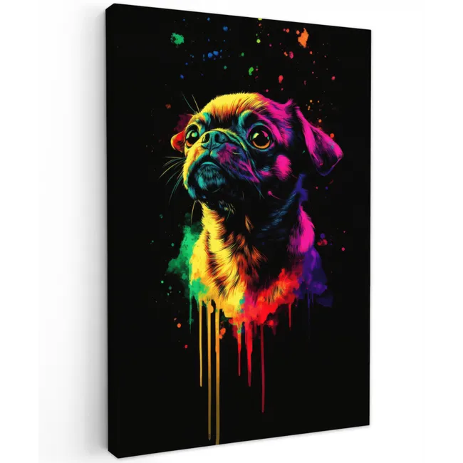 Puck - Hond - Verf - Kleuren Tuinposter op houten frame 2 cm dik klein -3d