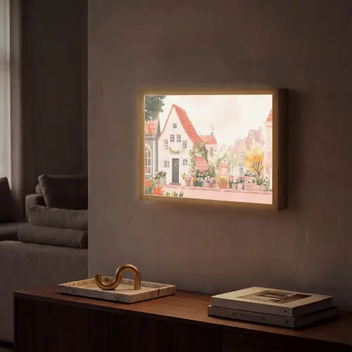 Bloemen - Huizen - Dorp Light Box met batterij (Wandlamp) middel -sfeer1