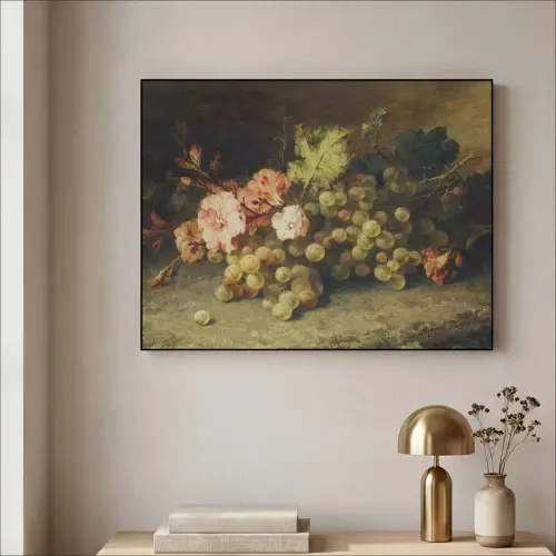 Fruit - Stilleven met druiven - Oude meesters Textielframe zwart klein -sfeer2