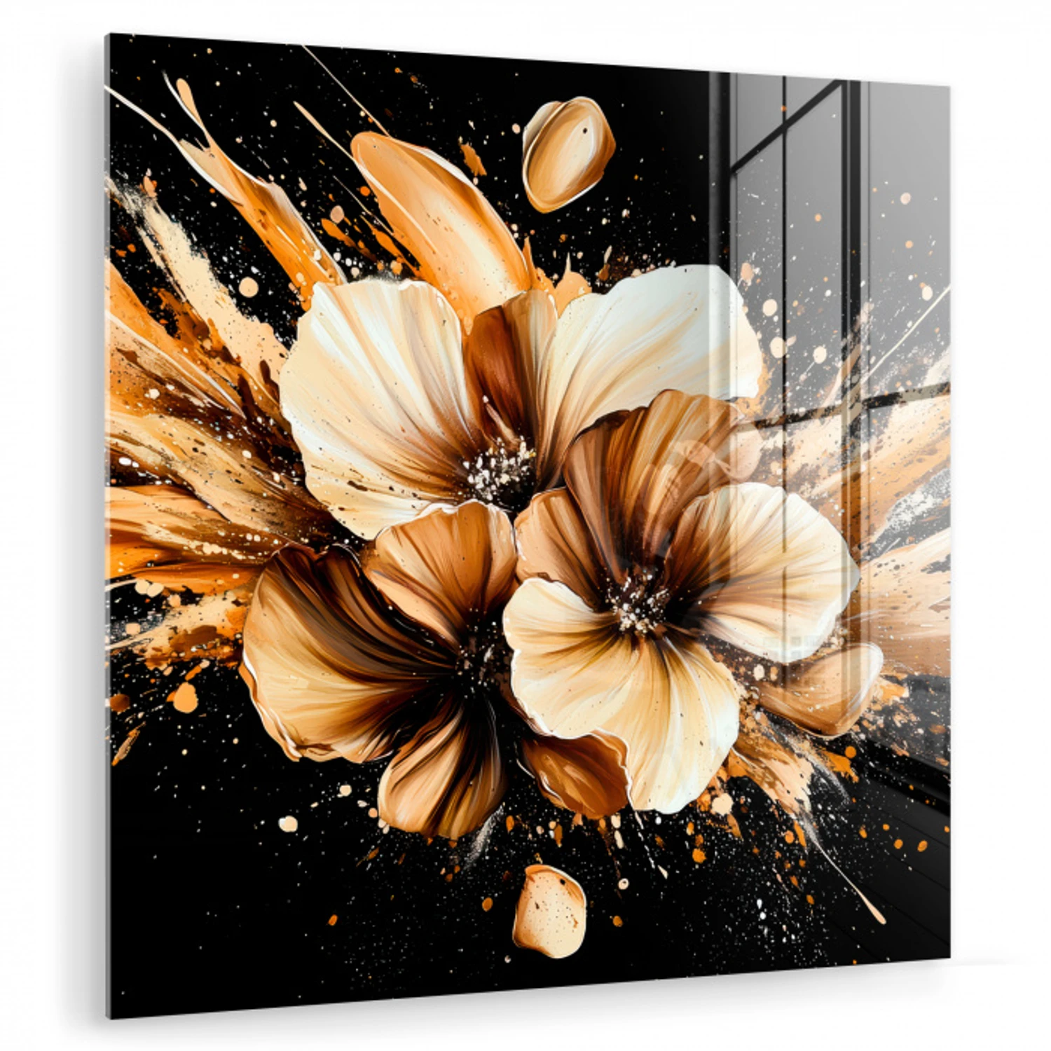 Bloemen - Goud - Graffiti - Zwart - Abstract plexiglas 5mm klein -zzzproduct_nieuw