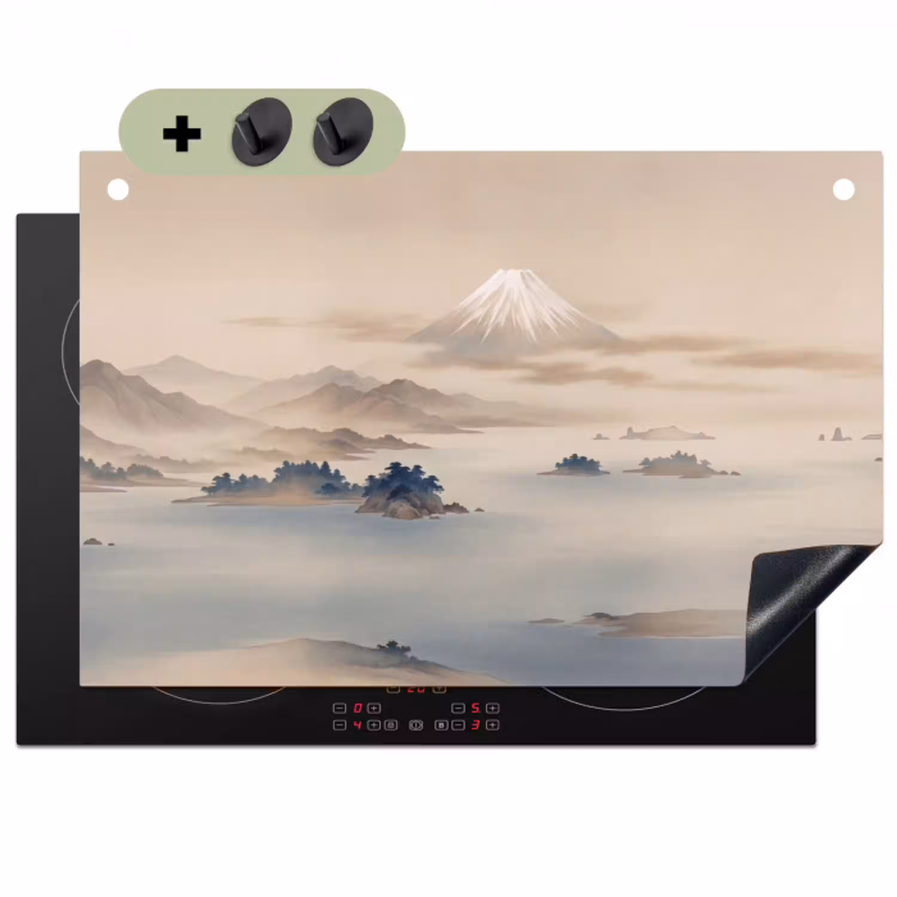 Japans - Landschap - Beige Inductie beschemer met haakjes klein -3d