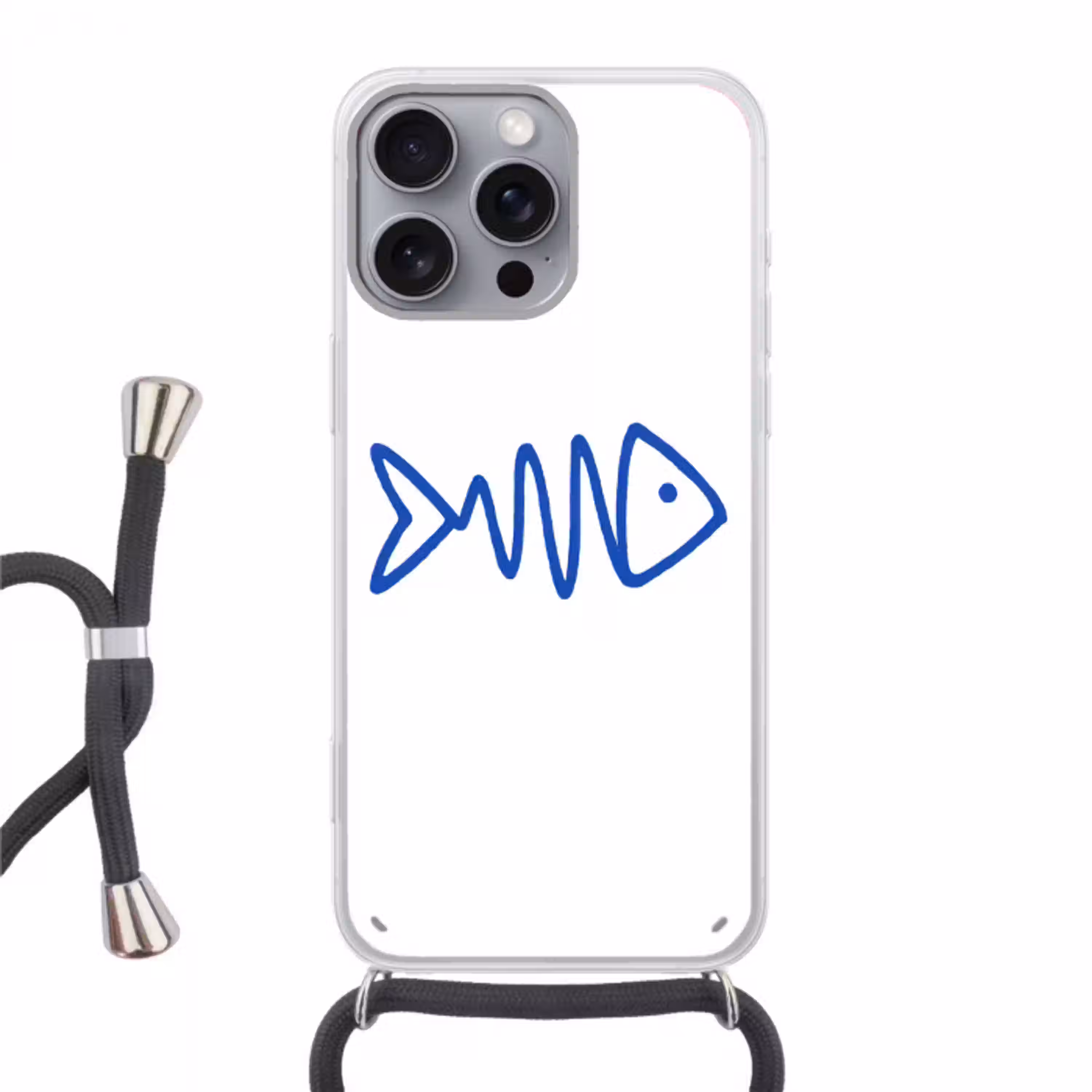 Vis - Minimalistisch - Blauw - Lijn Hoesje iPhone 16 Pro Max met koord klein -3d