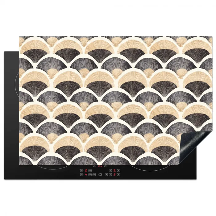 Waaier - Patroon - Zwart - Beige Inductie beschermer vinyl 3mm klein 276 -3d