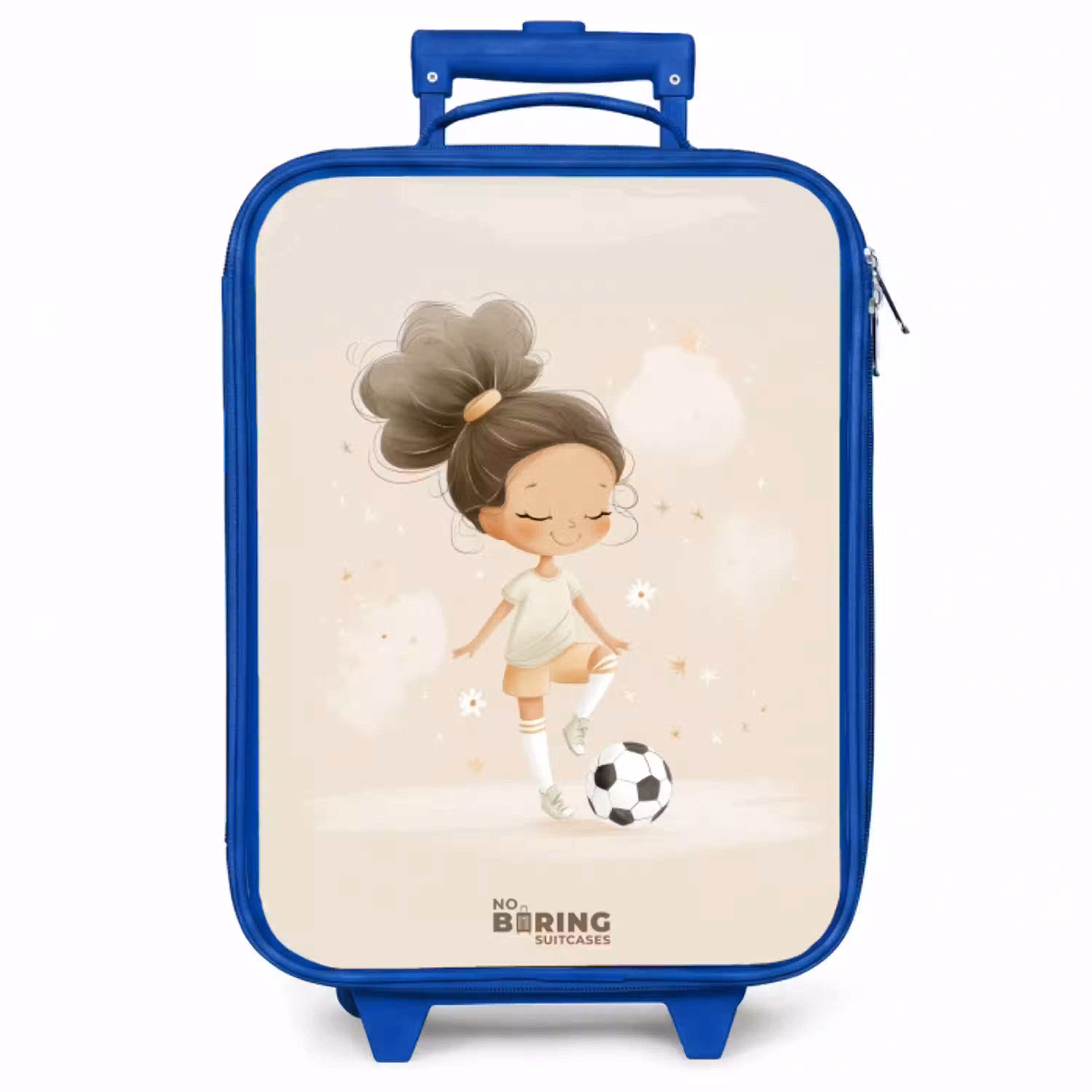 Meisje met een voetbal in beige kleuren Kinderkoffer - Blauw klein -zzz_website3d