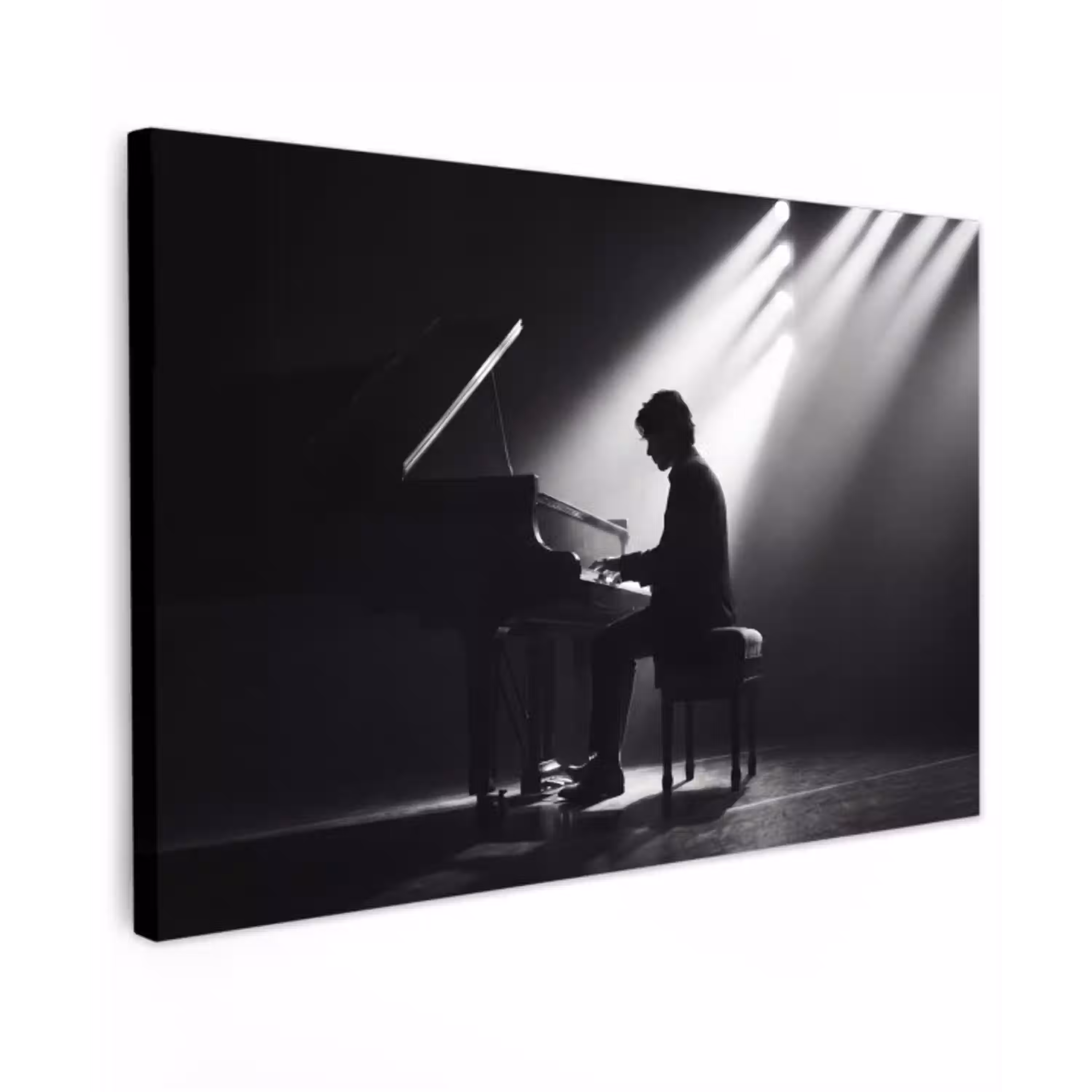 Persoon - Piano - Muziek - Zwart-wit - Podium Tuinposter op houten frame 2 cm dik klein -3d