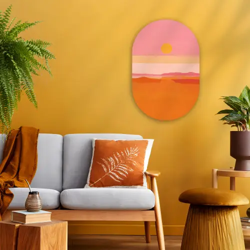 Zon - Abstract - Landschap - Oranje Wandcirkel Ovaal Forex klein -sfeer4