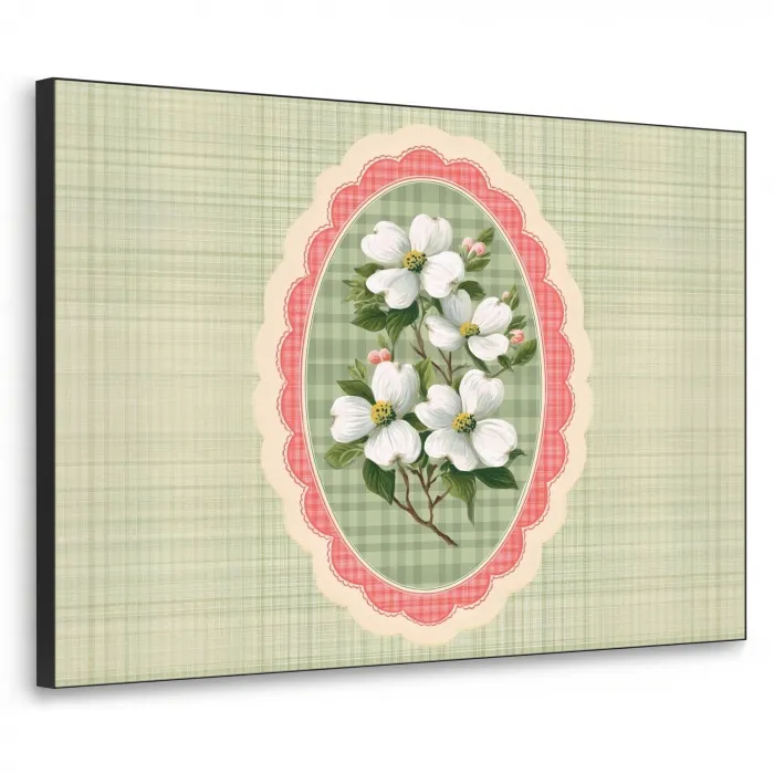 Bloemen - Illustratie - Geruit - Groen Textielframe - compleet frame klein -3d