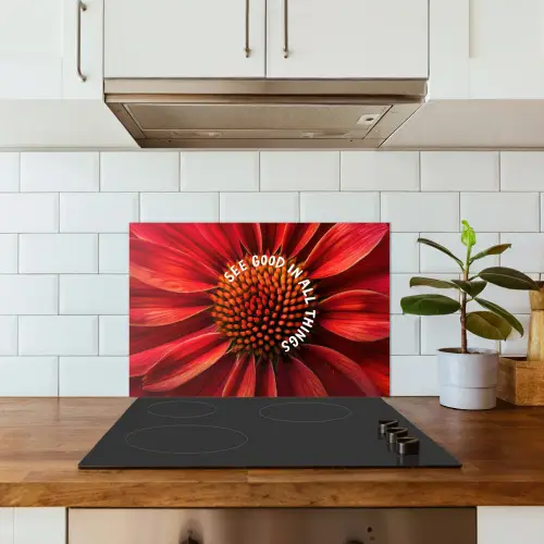 Close up - Bloem - Quote - Rood keuken achterwand spatscherm klein -sfeer2